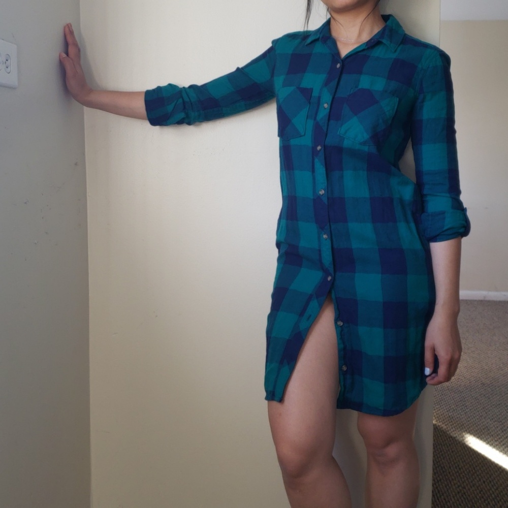 ❤SO Shirt dress plaid flannel buttons down